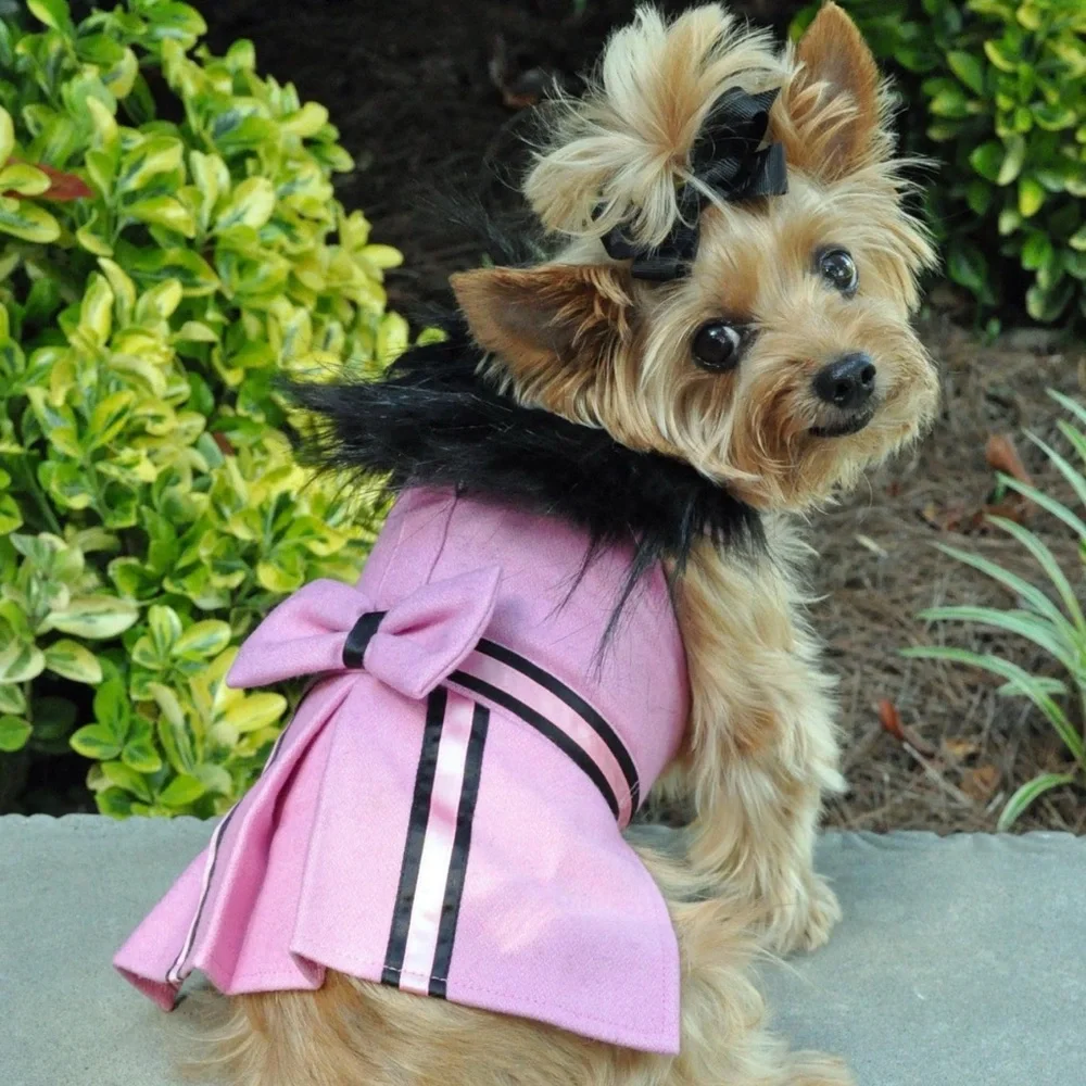 Pink Wool Fur Dog Harness Dress